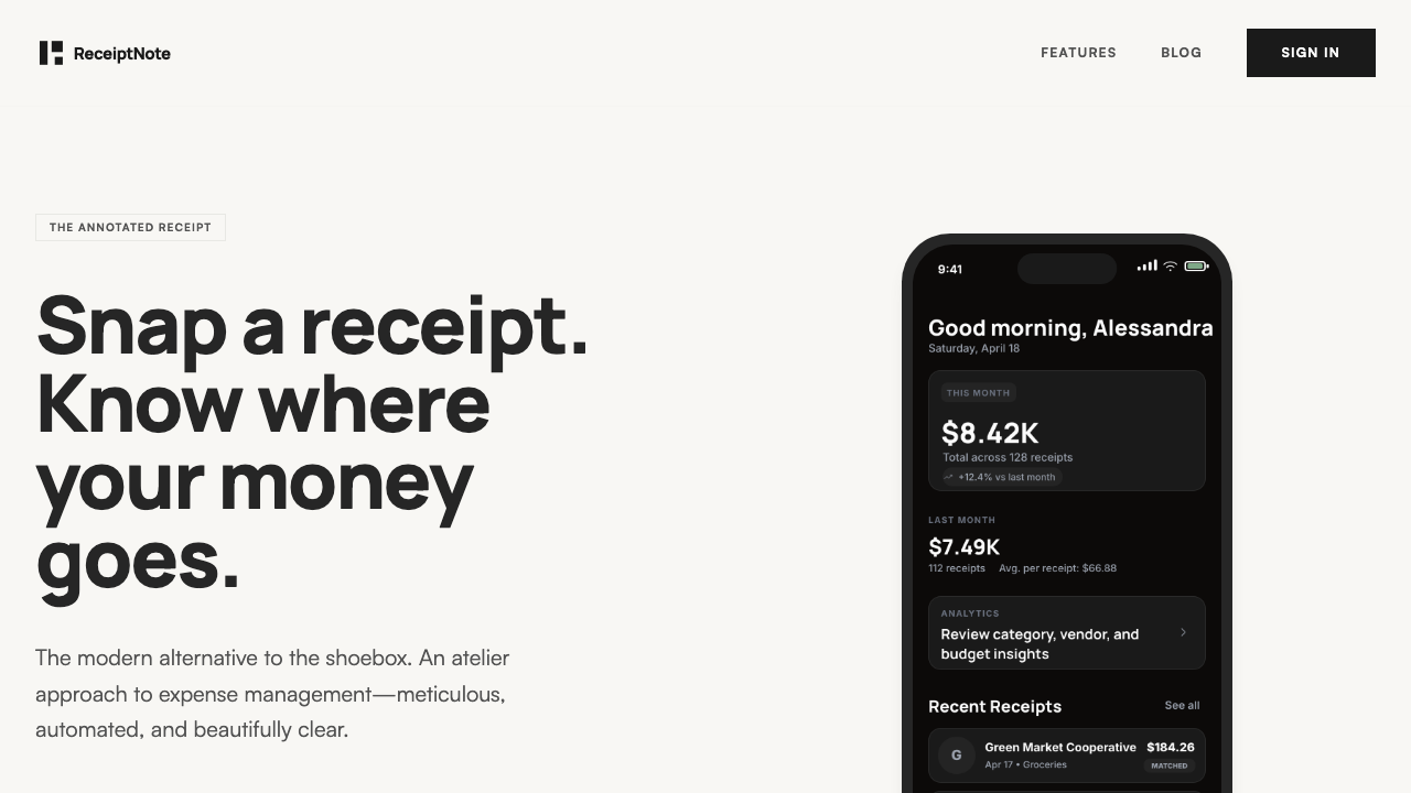 ReceiptNote product screenshot